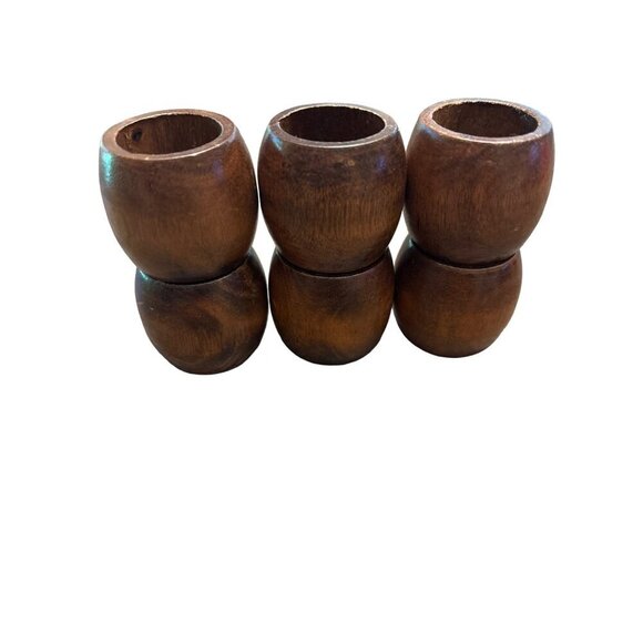 Set Of 6 Vintage Wooden Napkin Rings - Picture 3 of 4